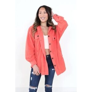 NWT La Miel Sunset Fleece Shacket - Coral